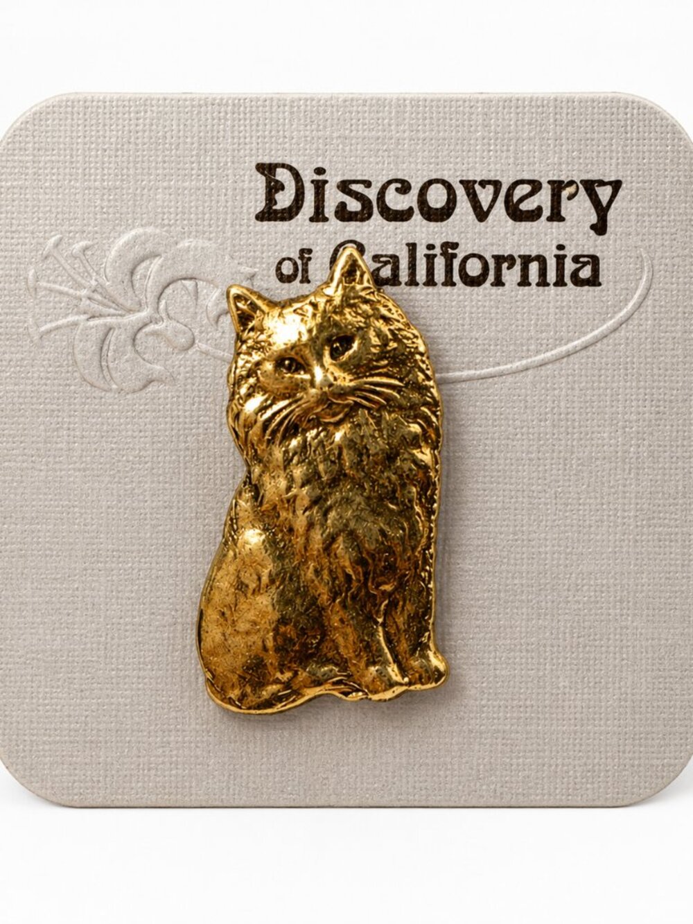 Discovery of California Gold Tone Cat Lapel Pin Brooch NWT